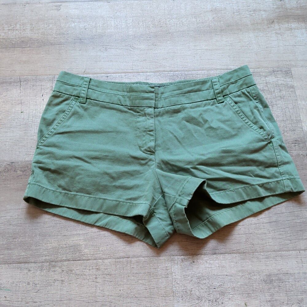 J.Crew Chino Shorts Women's Size 6 Green Cotton Twill Flat Front Casual Summer